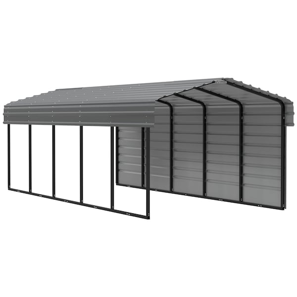Arrow Storage Products Galvanized Steel Carport, W/ 1-Sided Enclosure, Compact Car Metal Carport Kit, 10'x24'x7', Charcoal CPHC102407ECL1 - main